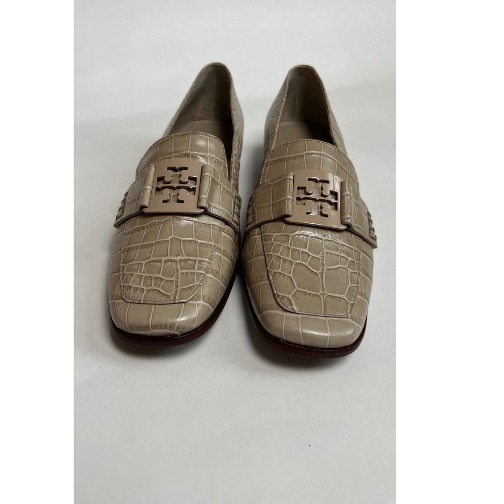 Tory Burch Georgia Sand Croc Embossed Leather Loafers Square Toe 83320 Size 10M - Picture 2 of 9